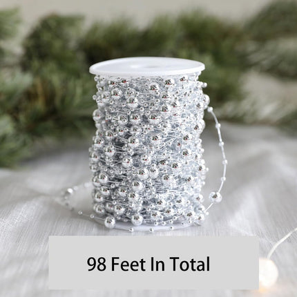 98 Feet Silvery Pearl Strands Chain Christmas Tree Beads Garland Decoration, Christmas Garland Crafts and Holiday Décor