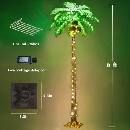 Lighted Palm Tree, 6FT 162 LED Artificial Palm Tree with Coconuts, Tropical Light Up Palm Trees for Home Garden Christmas Party Outdoor Patio Decor