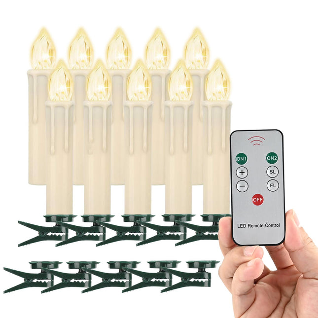 Flameless Christmas Tree Candles Decor, LED Flameless Window Candles with Remote, Flickering Warm White Lights, Fit for Christmas Garden Birthday Home Party Holiday Decoration/ 10PCS