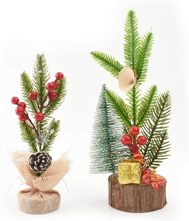 HUIANER Mini Christmas Tree Tabletop Tree with Pine Cone Berry Christmas Decor with Wood Base Ornaments for Xmas Holiday Decorations Table Desk