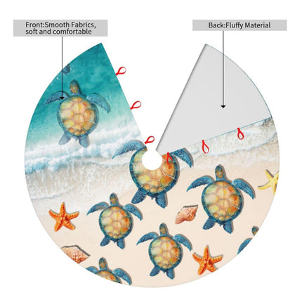 Sea Turtle Beach Starfish Ocean Coastal 36 Inch Christmas Tree Skirt Carpet Mat Funny Party Decor Supplies for Xmas Halloween Decorations Occasion Ornament
