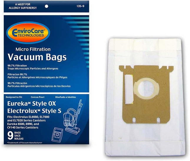Envirocare Micro Filtration Vacuum Cleaner Dust Bags Designed To Fit Electrolux Harmonyoxygen Style S And Eureka Canisters Style S Canisters 9 Pack