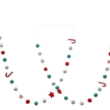 Glaciart One Stars and Candies Felt Ball Garland - Pompom Holiday Decoration Hand-Made from Natural Wool - Cute Hanging Decor for Christmas Tree, Kids Bedroom, Living Room, Nursery - 7 Feet Long