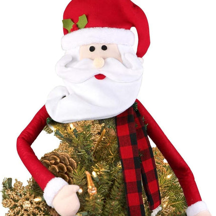 Large Christmas Tree Topper Hat Santa Claus with Buffalo Plaid Scarf for Holiday, Xmas Trees Ornament Christmas Decorations Party Supplies