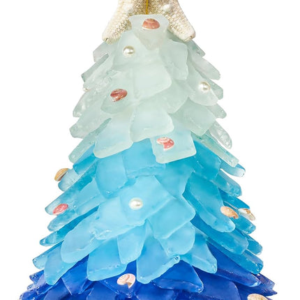 Sea Glass Christmas Tree - Handcrafted Mini Christmas Tree, Table Centerpiece - Ideal for Christmas, Year, Home Decor, Coastal Holiday Decor and More (Blue Gradient)