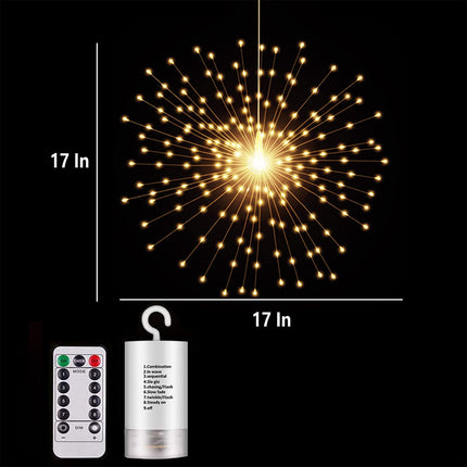200LED Hanging Sphere Lights, Battery Operated Starburst Lights, 8 Modes Dimmable Remote Control, Waterproof Fairy Lights, Copper Wire Lights for Indoor Outdoor Christmas Decor (Warm White)