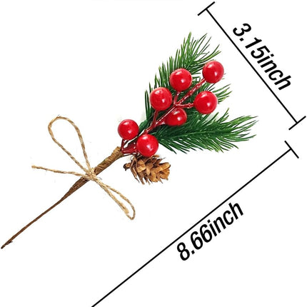 TIHOOD 20PCS 8inch Pine Cone Red Berry Picks Stems Crafts Branch Christmas Wreath, Holly Artificial Evergreen Branches Tiny Pine Cones Picks Décor Floral Picks for Christmas Flower Wreaths DIY