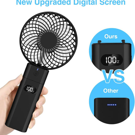 Personal Handheld Fan, Portable Usb Rechargeable Battery Operated Desk Fan With 5200Mah Power Bank Led Screen Function, 5 Speeds