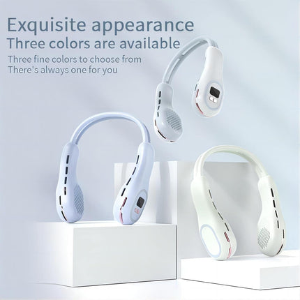 Neck Fan Wearable Hands Free Bladeless Neck Fan Led Colored Light 3 Speed 360° Wind Direction Adjustment Rechargeable Portable