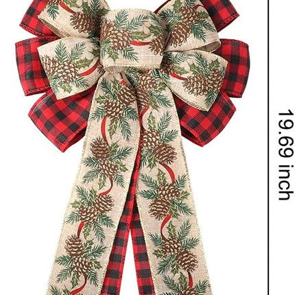 Christmas Wreath Bows - 2 Pack Large Red Black Plaid Burlap Wired Bow for Christmas Wreath, Christmas Party Xmas Tree Ornaments, Presents, Stair, Door, Indoor Outdoor Wall Decorations WG29