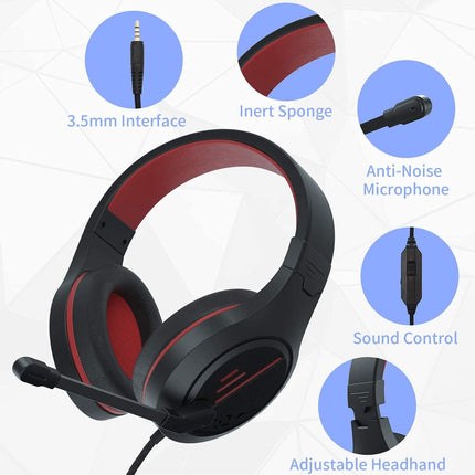 Anivia MH601 Headphones with Microphone Wired Headset with Active Noise Canceling Microphone, 3.5mm Audio Jack Stereo Headphone - Red (Game/Work/School)