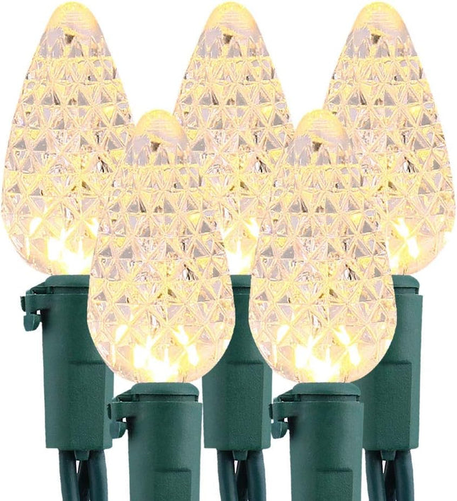 Brizled Faceted C5 LED String Lights, 100 LED 33ft Mini String Lights, 120V UL Certified Christmas Lights Set for Indoor and Outdoor Decoration, Patio, Party, Roof and Holiday, Warm White