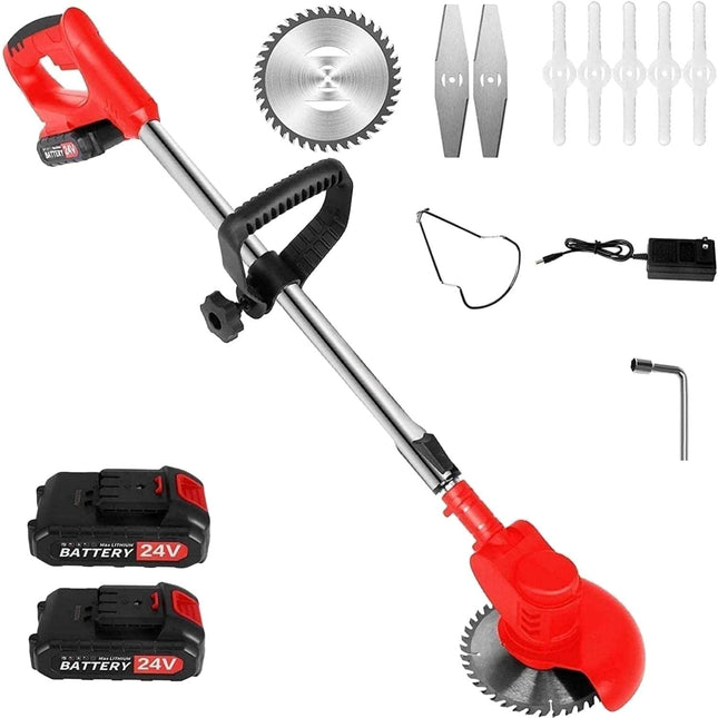 Electric Cordless Weed Wacker,24V 2Ah Battery Powered Weed Eater with 2 Batteries and 3 Types Blades,Lightweight and Powerful String Trimmer for Yard and Garden
