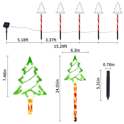 BRIGHTDECK Solar Christmas Pathway Lights Outdoor Decorations, 8 Modes Xmas Tree Candy Lights Waterproof Led Garden Stake Lights for Walkway Yard Lawn Porch Holiday Decor 5-Pack
