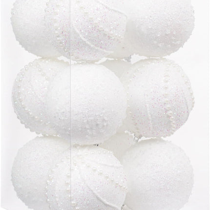 3.15" Christmas Ball Ornaments 12pcs Sequin Christmas Balls Shatterproof Christmas Tree Ornaments Glitter Christmas Ornaments Plastic Hanging Pearl Balls for Xmas Trees,Holiday Party(White)