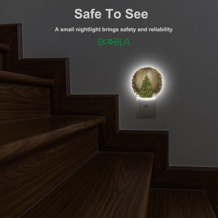 EKOBLA Winter Green Christmas Tree Night Lights Plug into Wall Holiday Presents Boxes Snowflakes Night Lamp Auto Sensor LED Dusk to Dawn Light for Boys Girls Men Women