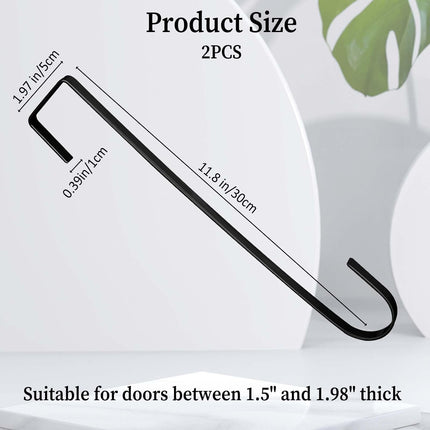 Molain 2 Pack 12 Inch Wreath Hanger Hooks, Black Over Door Hanger for Front Door Metal Wreath Holder, Wreath Door Hanger Clothes Towel Hanger Hooks Halloween Christmas Easter Wreath Hanger(Black)