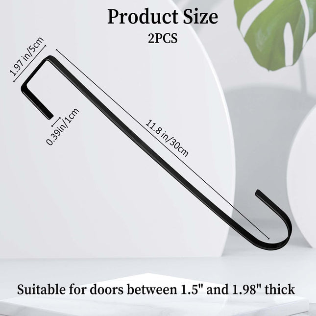 Molain 2 Pack 12 Inch Wreath Hanger Hooks, Black Over Door Hanger for Front Door Metal Wreath Holder, Wreath Door Hanger Clothes Towel Hanger Hooks Halloween Christmas Easter Wreath Hanger(Black)