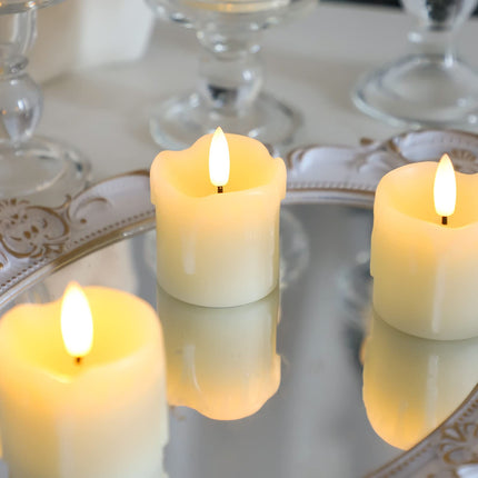 Lezonic Flameless Votive Candles Battery Operated with Remote and Timer, Pack of 6 (D:2" X H:2") LED Ivory White Long Lasting Flickering Wax Candles with Realistic 3D Flame