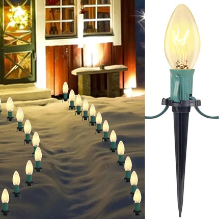 Christmas Pathway Lights Outdoor, 38 Feet C9 Christmas Pathway Lights with 25 Clear Bulbs and Stake Stakes for Outdoor Walkway Driveway Backyard Christmas Decorations, Warm White