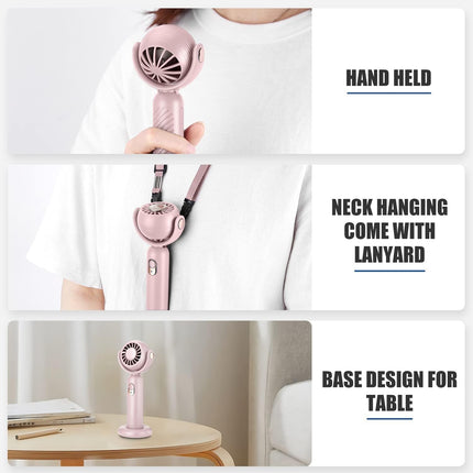 Mini Wearable Handheld Fan Battery Operated Small Portable Neck Fan Speed Adjustable UsbC Rechargeable Powerful Eyelash Fan Pink