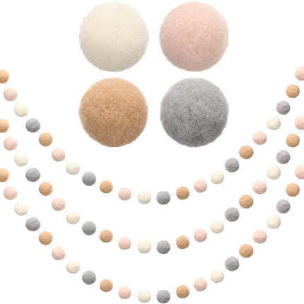3 Pcs Neutral Christmas Garland Christmas Felt Ball Garlands Neutral Pom Pom Garland Christmas Felt Ball Garlands Fluffy Christmas Garlands Holiday Party Banner for Christmas Decoration Supplies