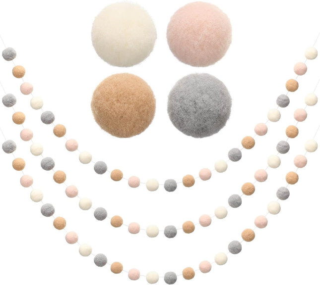 3 Pcs Neutral Christmas Garland Christmas Felt Ball Garlands Neutral Pom Pom Garland Christmas Felt Ball Garlands Fluffy Christmas Garlands Holiday Party Banner for Christmas Decoration Supplies