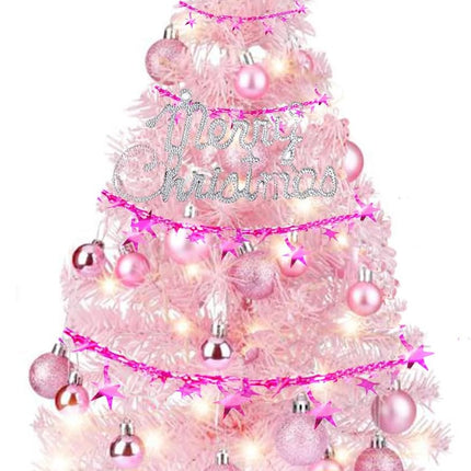 Artificial Mini Christmas Tree, 2ft Small Christmas Tree with Lights, Tabletop Artificial Xmas Tree with Christmas Balls, Pink Tabletop Christmas Tree for Christmas Decorations