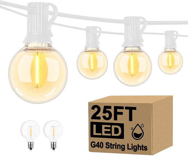 Abeja 25Ft LED Outdoor String Lights, Patio Globe String Lights with 27 Shatterproof LED Clear Bulbs(2 Spare), Hanging Patio String Lights for Backyard Decor Bistro Party Yard Decor- White Wire