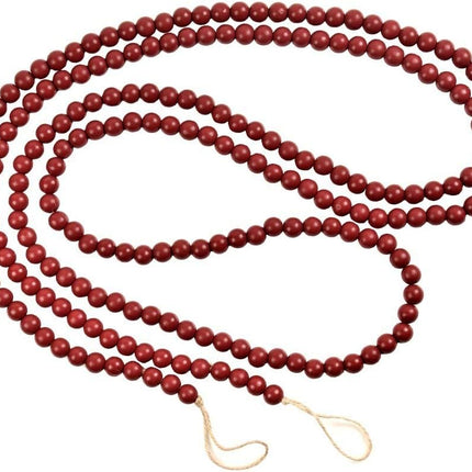 REOVE Christmas Wooden Bead Garland Bright Red Wood Bead Garland Christmas Tree Holiday Decoration (Dark Red, 9 feet)
