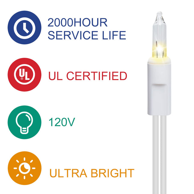 Super Bright Clear Mini Christmas Tree String Lights, for Decoration, 21.45FT 100 Count Bulbs with White Cord, UL Listed Indoor Outdoor Lighting for Holiday (White Cable, 1-Pack)