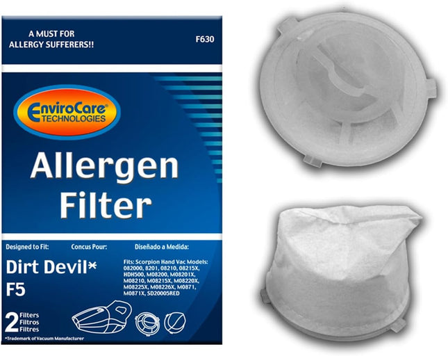Envirocare Premium Vacuum Cleaner Filters Made To Fit Dirt Devil F5. Dirt Devil Scorpion Hand Vacs Models 08200, 8201, 08210, 08215X 2 Filters