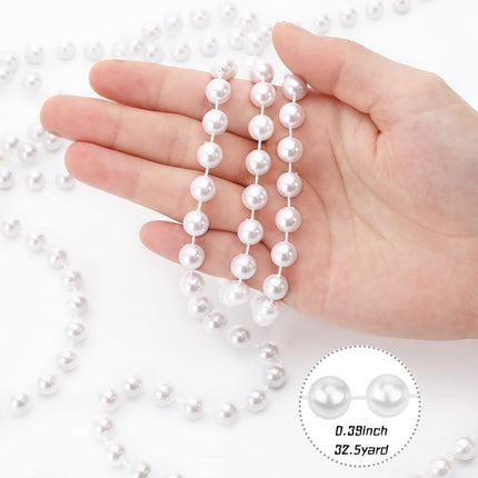 98 Feet Christmas Tree Beads Artificial Pearls Beads Garland Plastic Beads Roll for Xmas Tree DIY Supplies and Holiday Decorations (White)