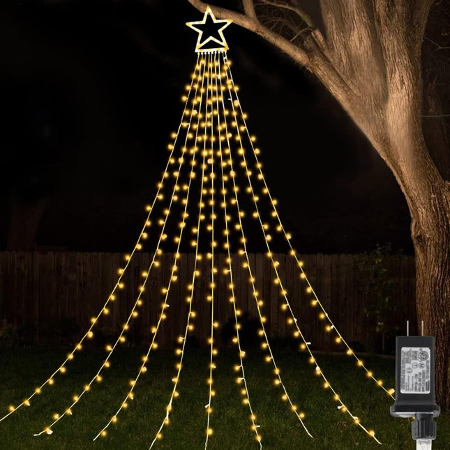 ZTX Christmas Star String Lights,11 Lighting Modes Christmas Decorations Clearance Outdoor with Remote,11Ft Waterfall Christmas Tree Lights for Christmas, Year,Birthday(Warm White)