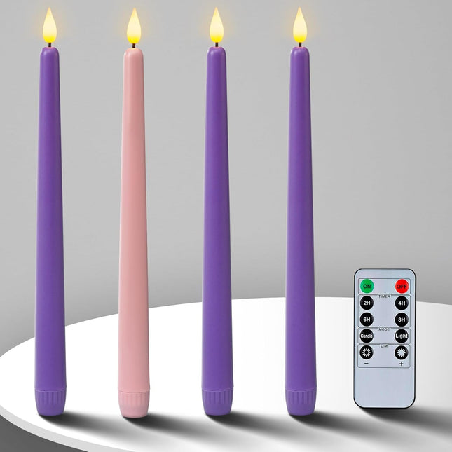 Homemory Battery-Operated LED Flickering Advent Candles, Set of 4 with Remote Timer - For Christmas Wreath
