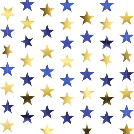 Star Garland, Star Garland Banner, 5PCS 66 Feet Double Side Star Hanging Bunting Banner Backdrop Little Star Paper Hanging Decor for Birthday Wedding Baby Shower Christmas Party Decorations, Blue Gold
