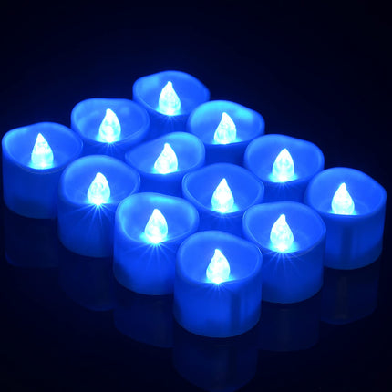 PChero Blue LED Tea Lights Candles with Timer, 12pcs Flameless Flickering Battery Opearted Blue Votive Tealights for Birthday Wedding Party Christmas Valentine Halloween Decor