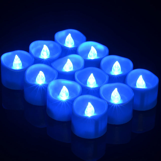PChero Blue LED Tea Lights Candles with Timer, 12pcs Flameless Flickering Battery Opearted Blue Votive Tealights for Birthday Wedding Party Christmas Valentine Halloween Decor