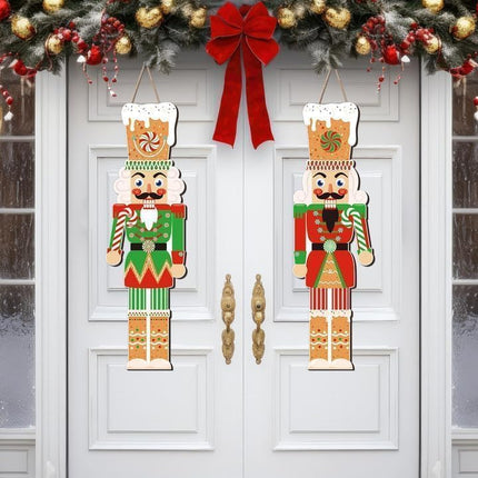 clothmile 2 Pieces Christmas Nutcracker Door Sign Wooden Large Candy Door Hanger Hanging Wall Welcome Sign for Christmas Front Door Porch Home Wall Decor