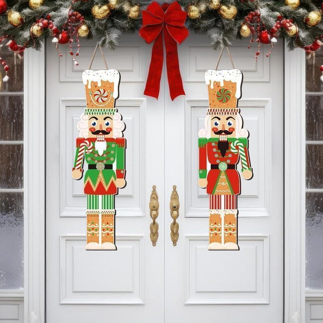clothmile 2 Pieces Christmas Nutcracker Door Sign Wooden Large Candy Door Hanger Hanging Wall Welcome Sign for Christmas Front Door Porch Home Wall Decor