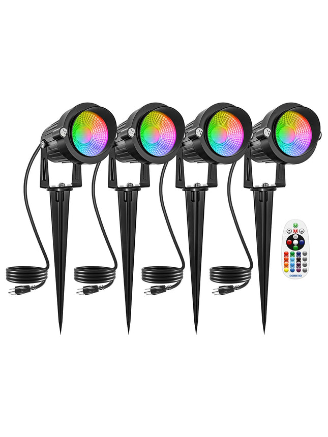 Christmas RGBW Outdoor Spotlights for Yard,10W Color Changing Landscape Lights with Remote Control 120V LED Landscape Lighting Waterproof Spotlight with Plug Tree Garden Path Decoration (4Pack)
