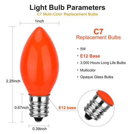 25 Pack C7 Ceramic Christmas Replacement Bulbs, Multi-Color Bulbs for E12 Candelabra Base Outdoor/Indoor Light String, 5 Watt