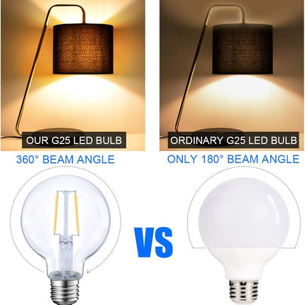 Dimmable LED Edison Light Bulb, G25 (G80) Globe Shape, Clear Glass, 40 Watt Equivalent, 2700K Soft White, Christmas Light, E26 Standard Base, UL Listed, 6-Pack