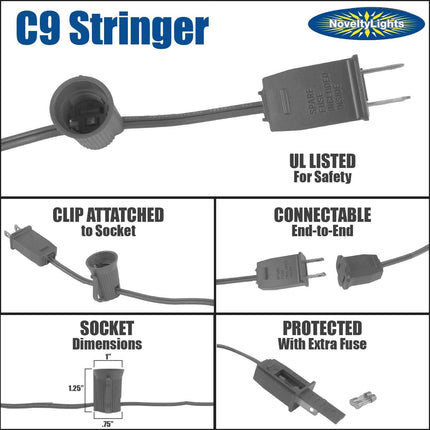 25 Foot C9 Multi Christmas String Light Set - Outdoor Christmas Light String - – Opaque Christmas Bulbs - Roofline Light String – Outdoor String Lights - Black Wire