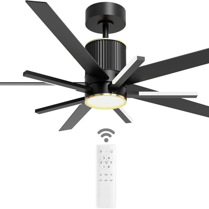 Black Ceiling Fan With Light And Remote，Black And Gold Ceiling Fans With Lights，56 Inch Modern Ceiling Fan With Light For Living