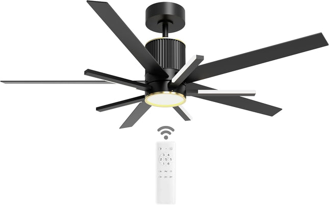 Black Ceiling Fan With Light And Remote，Black And Gold Ceiling Fans With Lights，56 Inch Modern Ceiling Fan With Light For Living