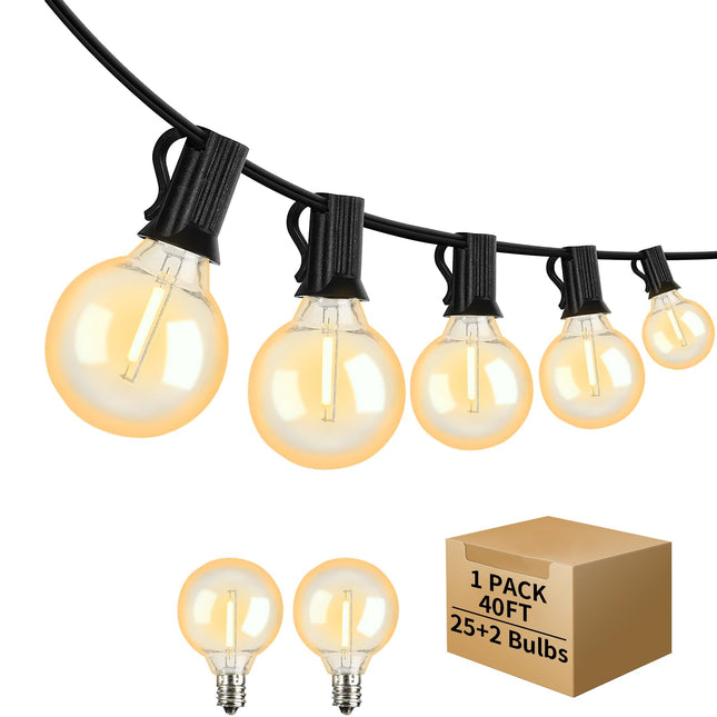 40FT LED Outdoor String Lights Waterproof, G40 LED Globe Outdoor Lights for Patio with 27 Edison Vintage Shatterproof Bulbs, Connectable Backyard Lights for Garden, Bistro, Porch, Cafe