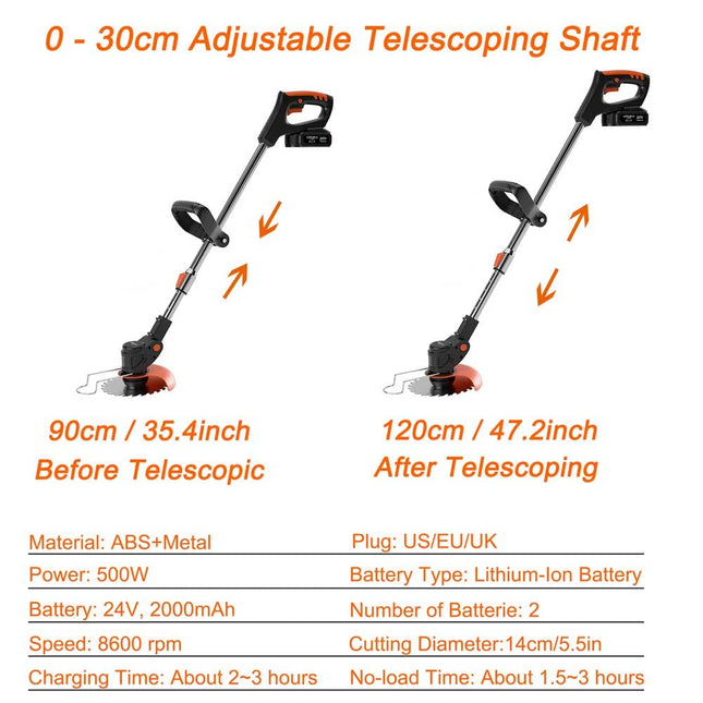 24V Weed Wacker Electric Weed Eater, Cordless String Trimmer with 3 Types Blades, 3-in-1 Lawn Edger & Brush Cutter with 2PCS 2.0Ah Battery for Garden and Yard