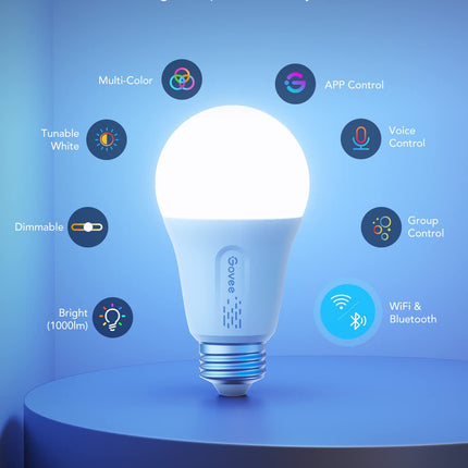 Govee LED Smart Light Bulbs, 1000LM Color Changing Light Bulb, Wi-Fi & Bluetooth Light Bulbs, Work with Alexa and Google Assistant, Dimmable RGBWW A19 75W Equivalent Smart Bulbs, 2 Pack
