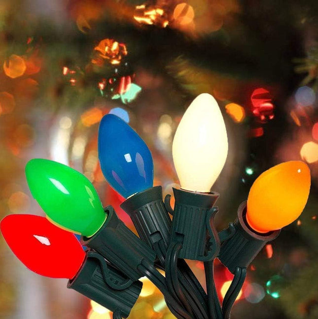 C7 Christmas Lights Outdoor, 25Ft Vintage Christmas String Lights with 27 Multicolor Ceramic Bulbs, Hanging Christmas Decorations Lights for Roofline House Garden Patio Backyard Party-Green